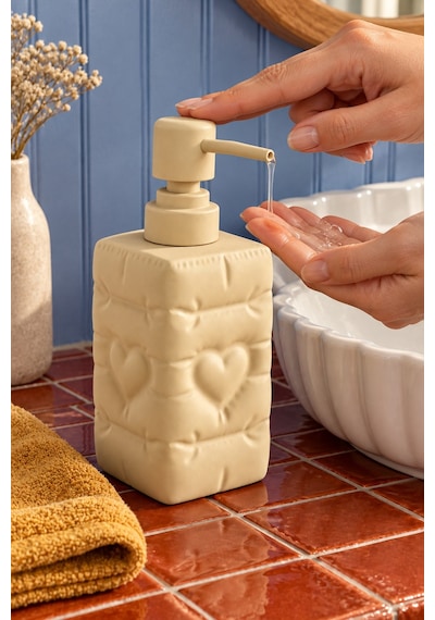 Rosıe Kum Beji Renk Kalp Dokulu Kare Seramik Sıvı Sabunluk 350 Ml Karışık