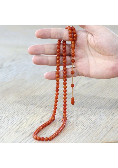 Tesbihname Sıkma Kehribar Namaz Tesbihi - Sistemli - Kahverengi - Özel Kesim