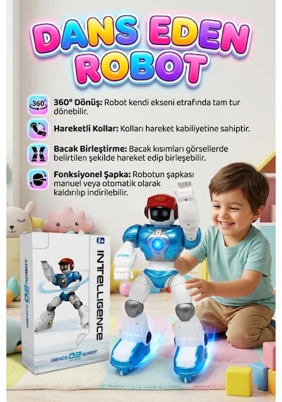 Kumandalı Dans Eden Sesli Işıklı Müzikli 360 Derece Dönebilen Programlanabilir Akıllı Oyuncak Robot