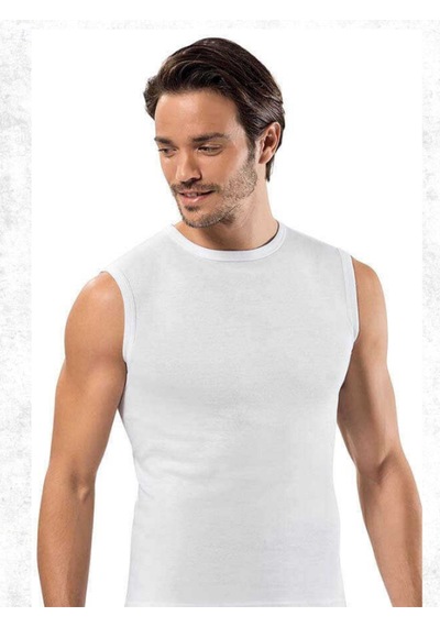 Erkek %100 Pamuk Spor Fanila Tekli Beyaz