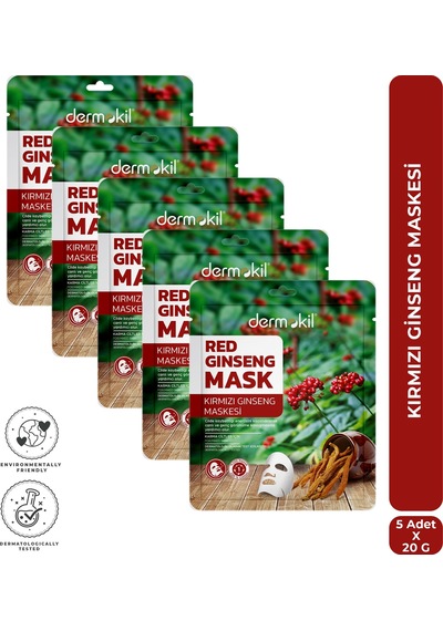 Dermokil Kırmızı Ginseng Kağıt Yüz Maskesi Karma Ciltler İçin 20 G X 5 Adet