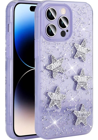 Apple Uyumlu iPhone 14 Pro Max Kılıf Airbagli Simli Arka Yüzey Tchs Işıltı Silikon Kapak - Lila Lila