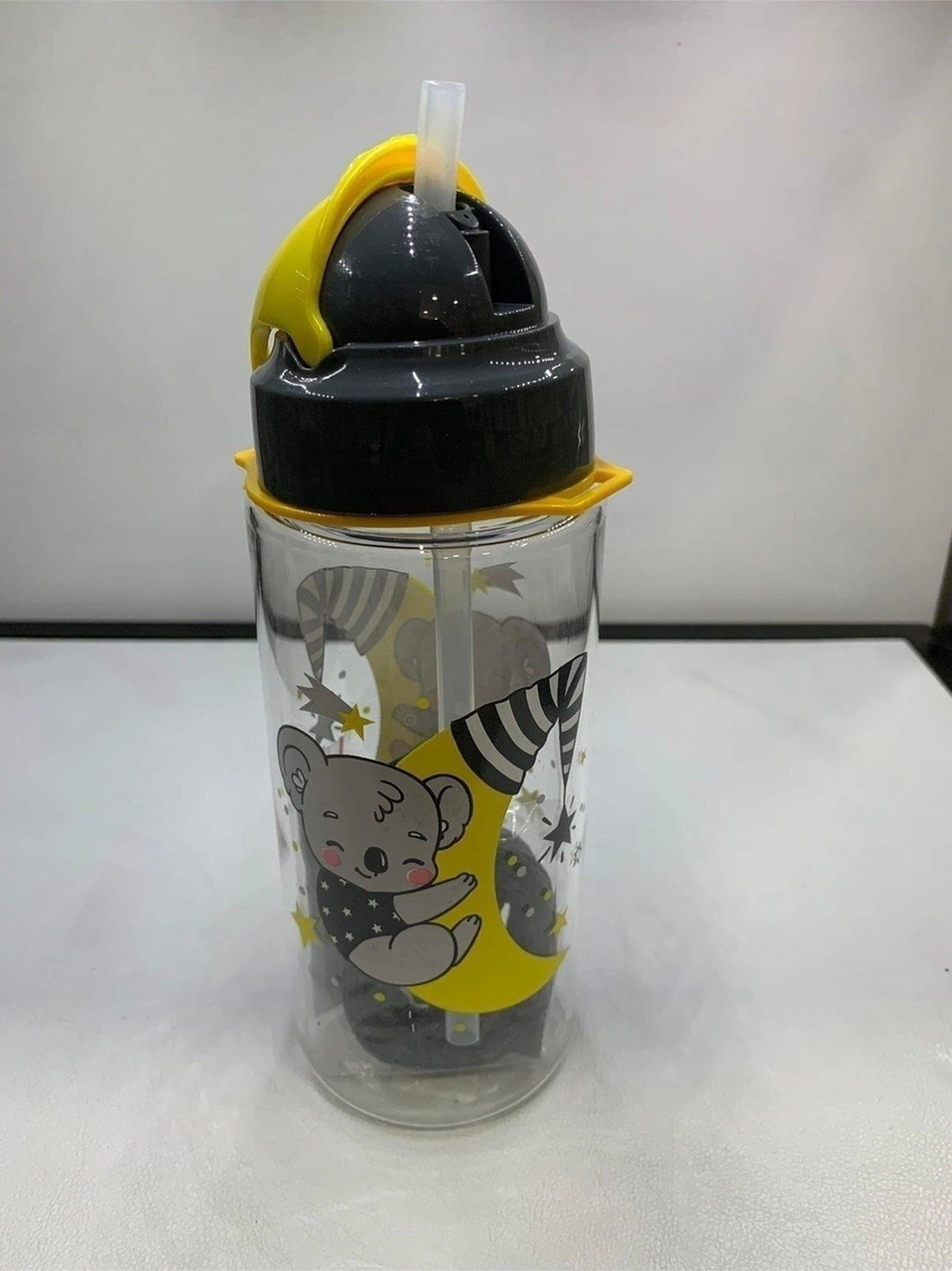 Third Tritan Sarı Desenli Pipetli Matara 500 Ml Bpa Free Askılı Suluk Karışık