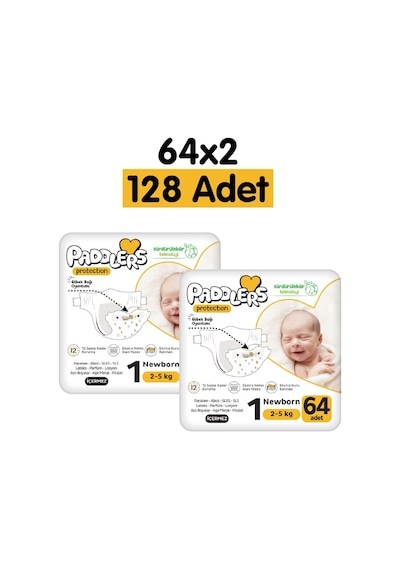 Protection Yenidoğan Bebek Bezi 1 Numara (2-5 Kg) 64x2  Adet – 2’li Jumbo Set, Maksimum Koruma
