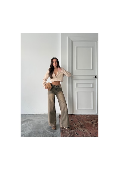 Blue Marlın Bol Paça Kahve Tintli Jeans Kahverengi