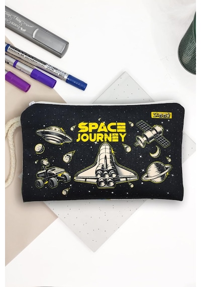 Uzay Mekiği Space Shuttle Desenli Kalem Kutusu Yıkanabilir Bez Kalemlik Genel
