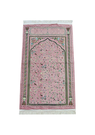 Pembe Çiçekli Ravza Desenli Astarlı Şönil Seccade 001