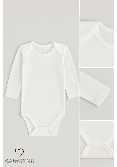 Babyden's 3'lü Set Uzun Kollu Beyaz Bebek Zıbın %100 Pamuk 0-3 Ay - 12 Ay Unisex Çıtçıtlı Body Beyaz