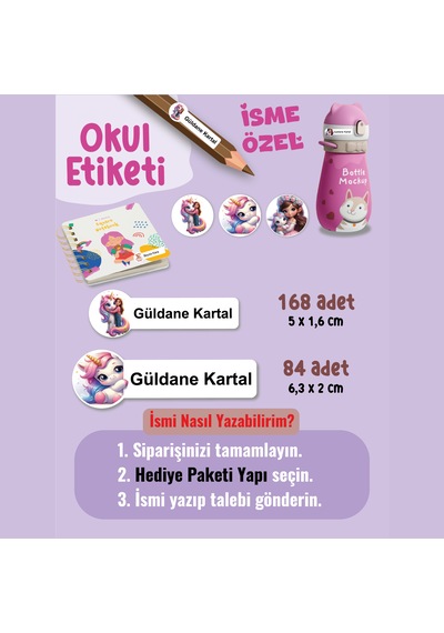 Okul Etiketi Kalem Defter Etiketi Gökkuşağı Atı Özel İsim Yazılabilen Etiket - 252adet