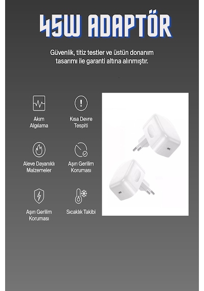 Samsung Uyumlu Galaxy S22 S23 S24 S25 S26 Ultra Hızlı Şarj Başlığı 45w Adaptör Usb-c Type-c Pd Şarj Başlığı