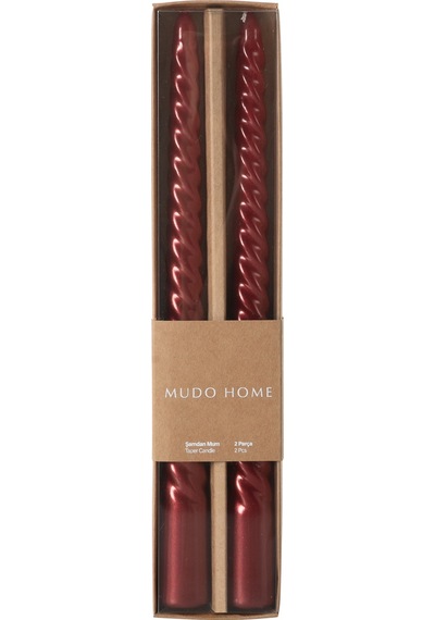 Mudo Home 2li Burgulu Şamdan Mum Bordo 25cm