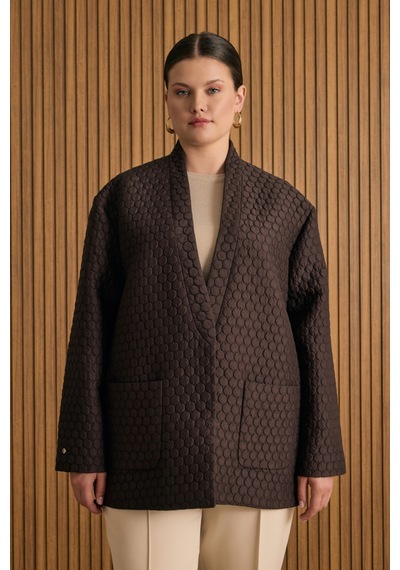 Aker Yuvarlak Kapitone Detaylı Kimono Kahverengi Kahverengi