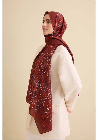 Imannoor Çağlayan Kırmızı Pamuk Floş Şal 72x212 Kırmızı