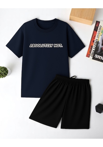 Uyguntarz Unisex Kesinlikle Hayır. Tasarım Basklı Tshirt Şort Takımı Lacivert