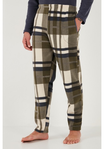 Buratti Ekoseli Regular Fit Düğmeli Bisiklet Yaka Kışlık Polar Erkek Pijama Takımı 60961008 Gri