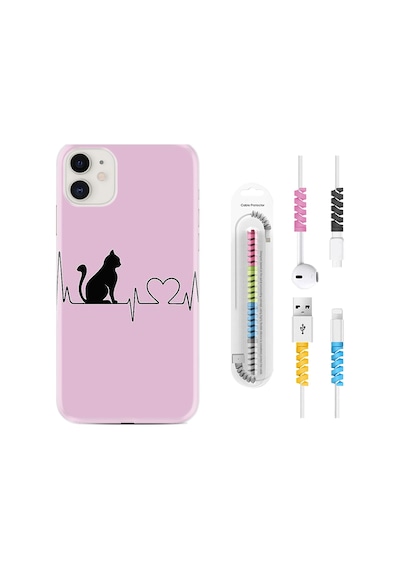 Apple Uyumlu iPhone 13 Mini Kılıf Kablo Koruyuculu Pink Cat Heart 1303