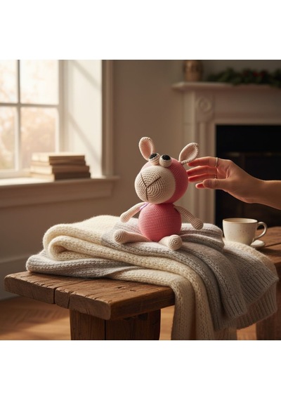 Amigurumi Kuzu Tığ İşi Bebek Oyuncağı Bej - Pembe
