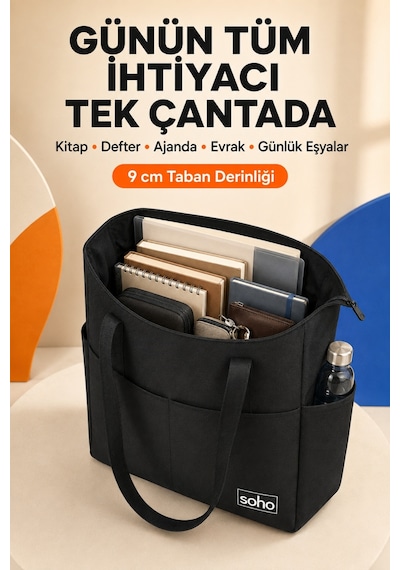 Orijinal Çok Gözlü Geniş İç Hacimli Su Geçirmez & Fermuarlı Yan Cepli Tote Bag Ofis Okul Üniversite Spor İçin Askılı Anne Shopper Günlük Çok Amaçlı El Kol Ve Omuz Çantası Büyük Boy - 35x34x9 Cm Siyah Orijinal Çok Gözlü Geniş İç Hacimli Su Geçirmez & Fermuarlı Yan Cepli Tote Bag Ofis Okul Üniversite Spor İçin Askılı Anne Shopper Günlük Çok Amaçlı El Kol Ve Omuz Çantası Büyük Boy - 35x34x9 Cm Siyah