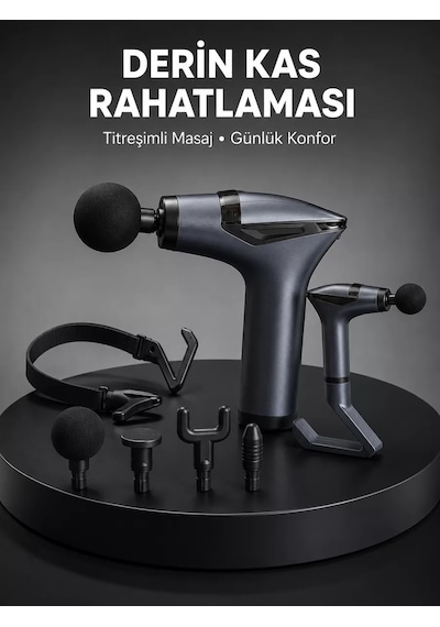Taşınabilir 3in1 Masaj Aleti Şarjlı Titreşimli Esneme Bantlı Yeni Nesil Gri