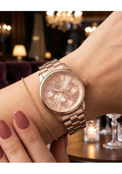 Ferrucci Fc53479 Multifonksiyonlu Çelik Kordon Ve Kasa Kadın Kol Saati+bileklik Hediye Rose Gold