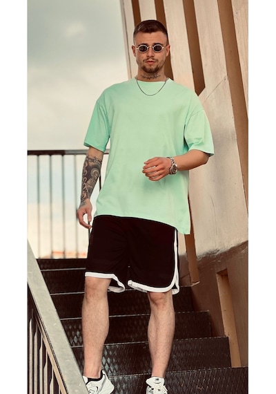 Flood Of Style Erkek Yeşil Düz Oversize Tshirt