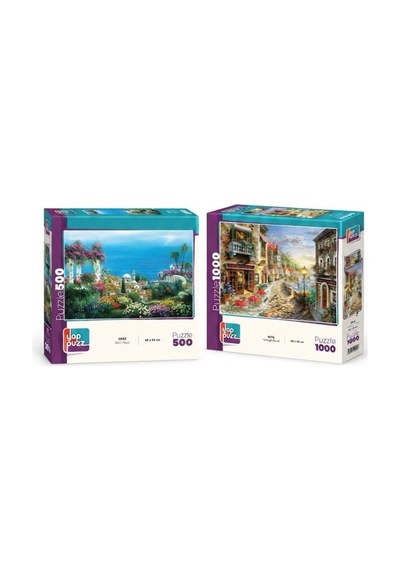 Yemeğe Davet Ve Sahil Köyü İkili Set - 1000 + 500 Parça İkili Puzzle Seti
