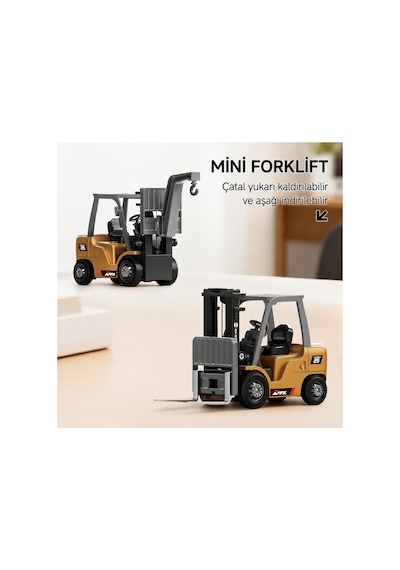 Uzaktan Kumandalı Şarjlı Mini Forklift 1:64 Ölçek Römorklu Oyuncak İş Makinesi Çok Renkli