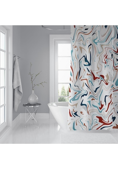 Banyo Duş Perdesi Çok Renkli Desen Dijital Baskılı Banyo Perdesi, Tek Kanat C Halkalı-180x200 Cm Çok Renkli