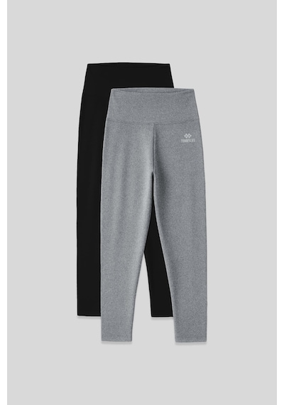 Tommylife Slim Fit 2li Paket Siyah-gri Melanj Kadın Kapri Tayt - 93097 Siyah-gb Melanj