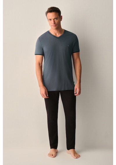 Suwen Sheldon Erkek Modal Pijama Takımı Sh26704660325 Siyah