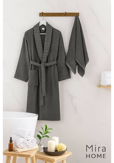 4 Parça Soft Elegance Banyo Aile Bornoz Seti %100 Pamuklu Antrasit