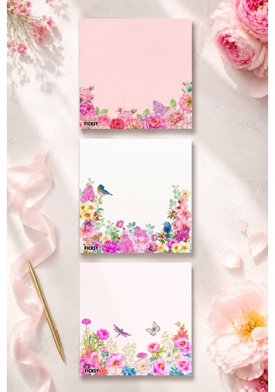 Çiçek Bloknot - 9 9 Cm Ebat- 50 Yaprak - Notepad - Memopad - Çizgisiz Not Kağıdı- To Do List - 3529