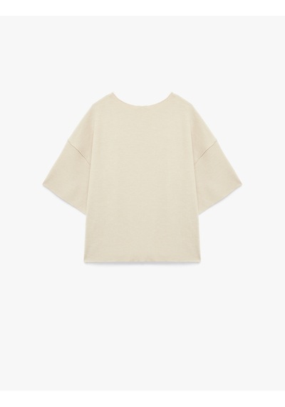 Koton Kısa Kollu Bisiklet Yaka Basic Oversize Tişört Bej 6wal10190ık Ekru
