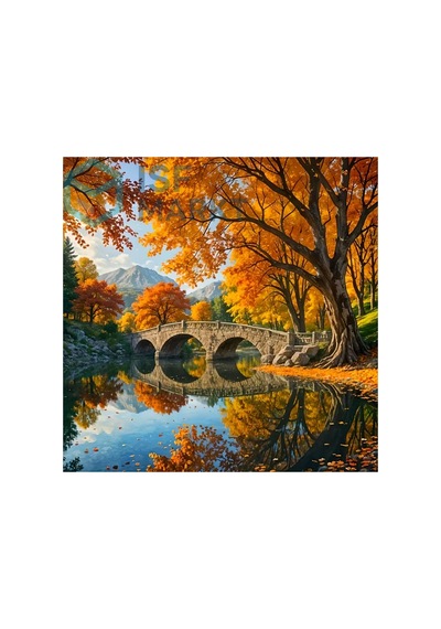 Elmas Boyama Seti - Akrilik Taşlar, Sonbahar Göl Manzarası Dıy 30x30 Cm