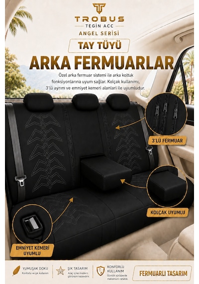 Seat Leon 2005 Ve Sonrası Uyumlu Angel Serisi Tay Tüyü Koltuk Kılıfı Siyah Beyaz