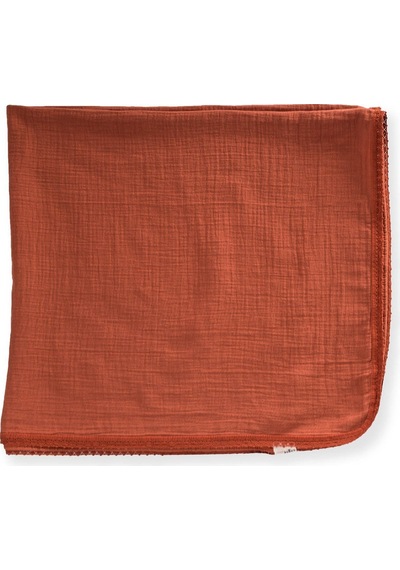 Dantel İşlemeli Tekkat Müslin Battaniye 100x100 Cm +/- 3 Cm Rust Kiremit