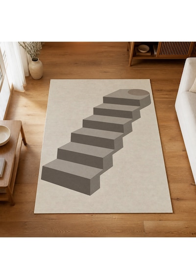Kartela Halı Basamak Merdiven Desenli Modern Halı Açık Gri Kaymaz Taban 160x240 Cm