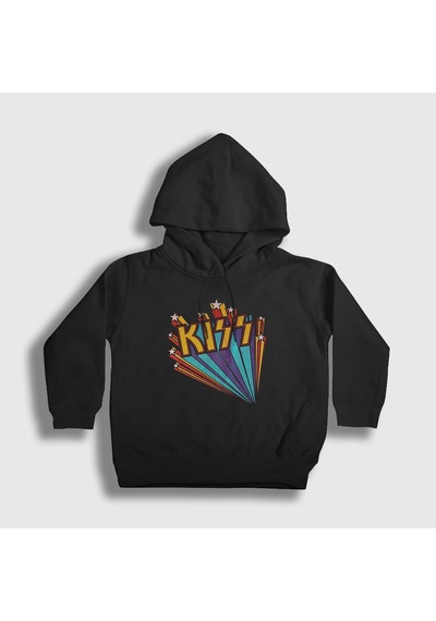 Presmono Unisex Çocuk Retro Kiss Kapüşonlu Sweatshirt Siyah