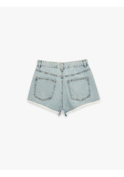 Koton Rahat Kalıp Püsküllü Taş Detaylı Mini Denim Şort Açık İndigo 6sal40226md