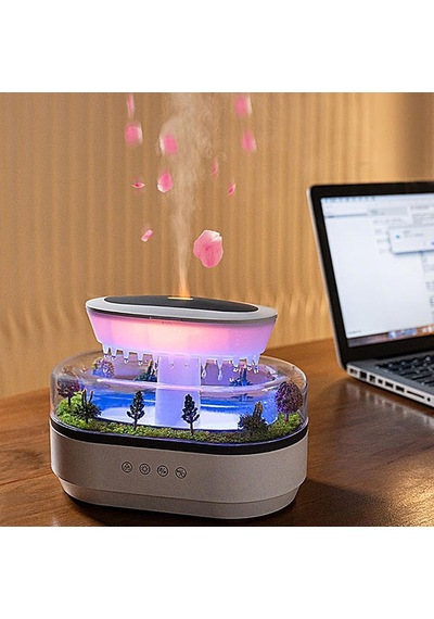 Su Damlacıklı Yağmur Hava Nemlendirici Difüzör Rgb, Su Buharlı 250 Ml Orman Tasarımlı Nemlendirici