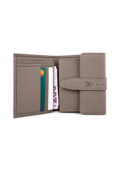 Alphaclub Bag Kadın Hakiki Deri Gri Renk Çıtçıtlı Kartlık Ve Cüzdan
