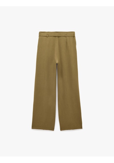 Koton Straight Fit Pileli Kemerli Geniş Paça Pantolon Haki 6sak40386pw