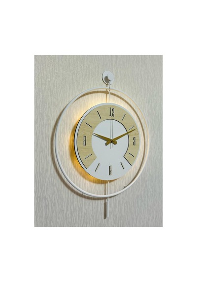 Pey Aksesuar 50x70 Cm Metal Ahşap Ve Işığın Muhteşem Uyumu Duvar Saati Dekoratif Ahşap-m54-beyaz-beyaz-akça-akça