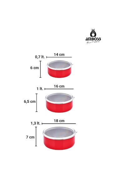 Crispella Morning 12 Parça Emaye Tencere Saklama Kabı Kupa Seti - Kırmızı Kırmızı