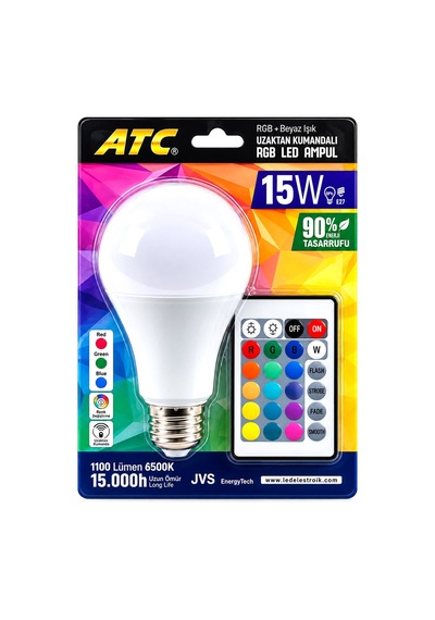 Kumandalı - Rgb 15w 90w - E27 Led Ampul 1100lm 15000 Saat Ömür 5570 Diğer