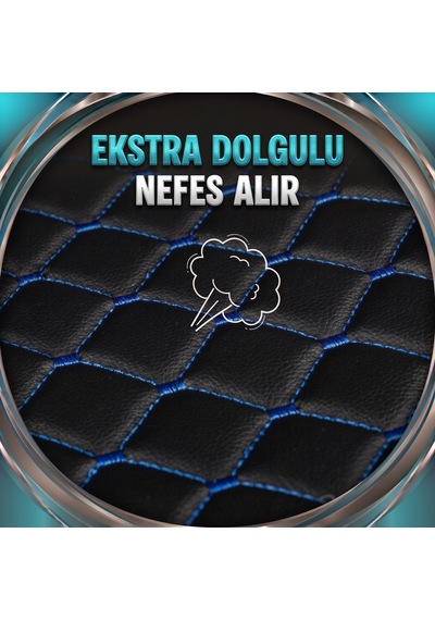 Bmw E90 Uyumlu 3 Parça Cepli Oto Koltuk Minderi Siyah Deri Mavi Dikişli