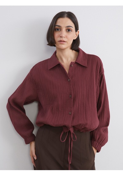 Lcw Vision Bordo Oversize Müslin Kadın Gömlek