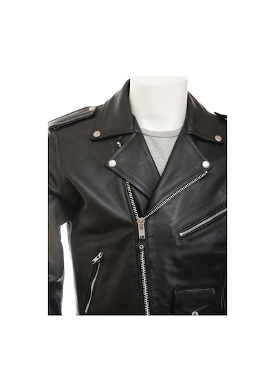 Deriwork Hakiki Deri Siyah Erkek Deri Biker Ceket: Ashcombe Siyah