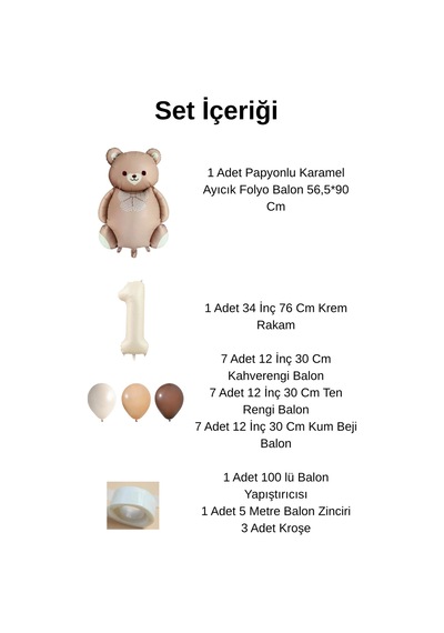 2 Yaş Retro Folyo Karamel Papyonlu Ayıcık Kahverengi Ten Kum Beji Kuşak Balon Krem Rakam Doğum Günü Süsleme Kahverengi - Krem