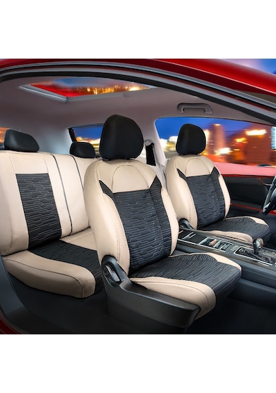 Bmw 3 Serisi 330ci Yarı Deri Oto Koltuk Kılıfı Ön Arka Set Bej Siyah Premium Seri Şhn
